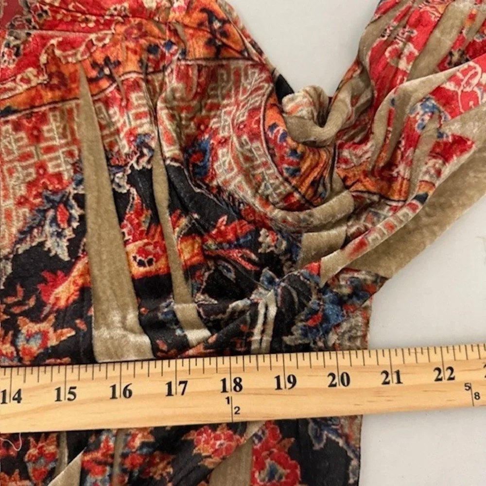 Boho Velvet Floral Kimono Cardigan Gold Rust Open Front Wrap Large Whimsigoth